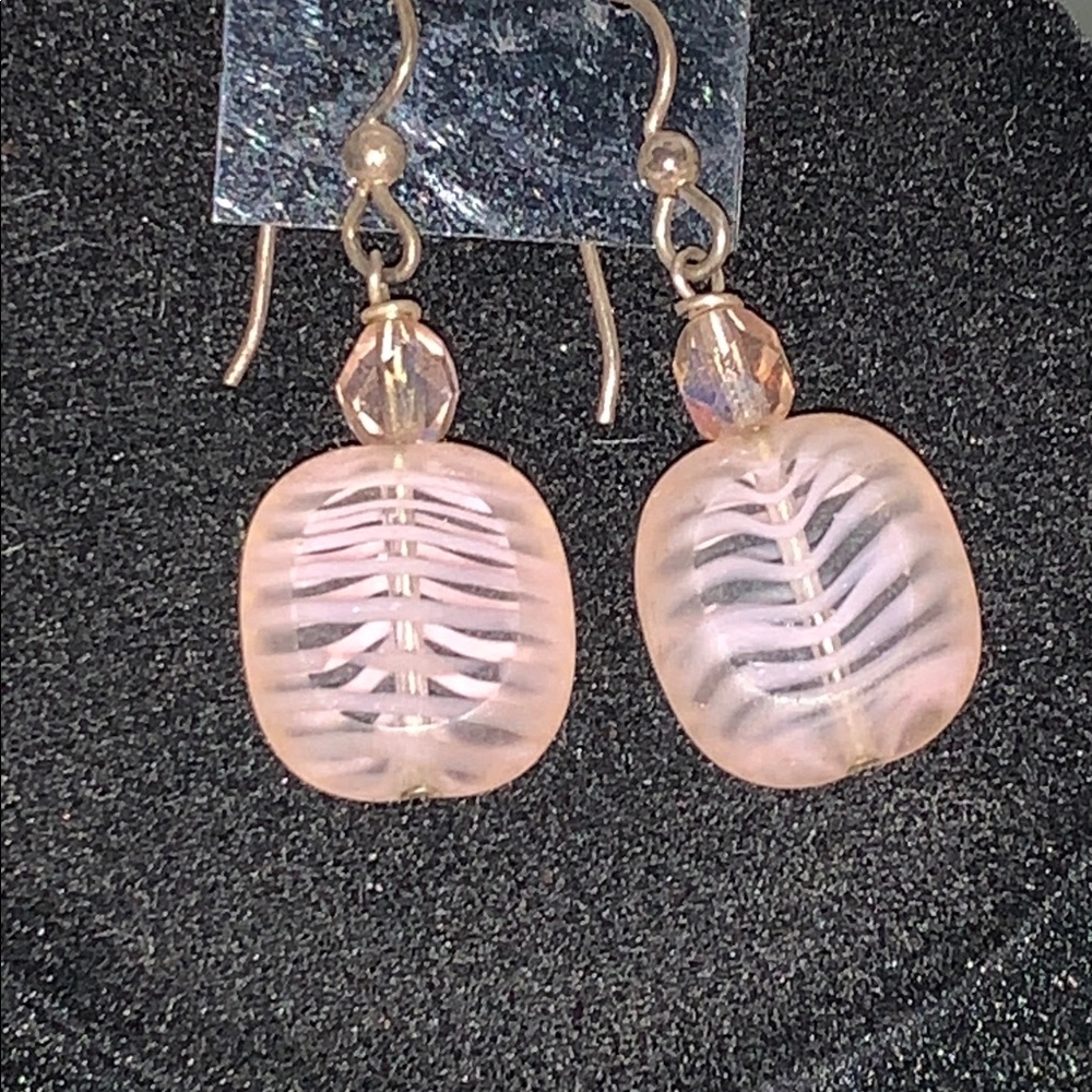 Pink Glass Antique Beaded Sterling Silver Earrings
